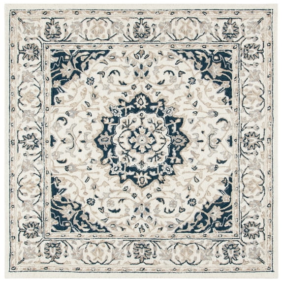 SAFAVIEH Micro-Loop Diamond Geometric Area Rug, Ivory/Navy, 5' x 5' Square