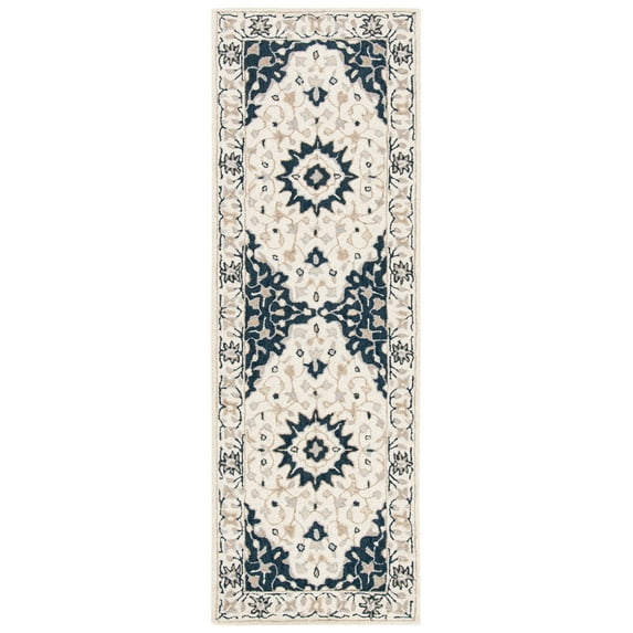 SAFAVIEH Micro-Loop Diamond Geometric Runner Rug, Ivory/Navy, 2'3" x 7'