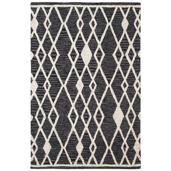 SAFAVIEH Micro-Loop Donella Geometric Wool Area Rug, Charcoal/Ivory, 4' x 6'