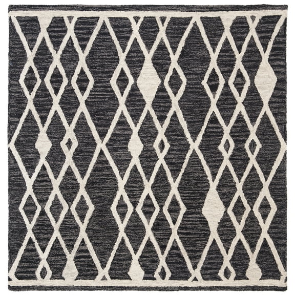 SAFAVIEH Micro-Loop Donella Geometric Aztec Wool Area Rug, Charcoal/Ivory, 5' x 5' Square