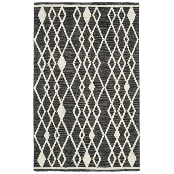 SAFAVIEH Micro-Loop Donella Geometric Aztec Wool Area Rug, Charcoal/Ivory, 5' x 8'