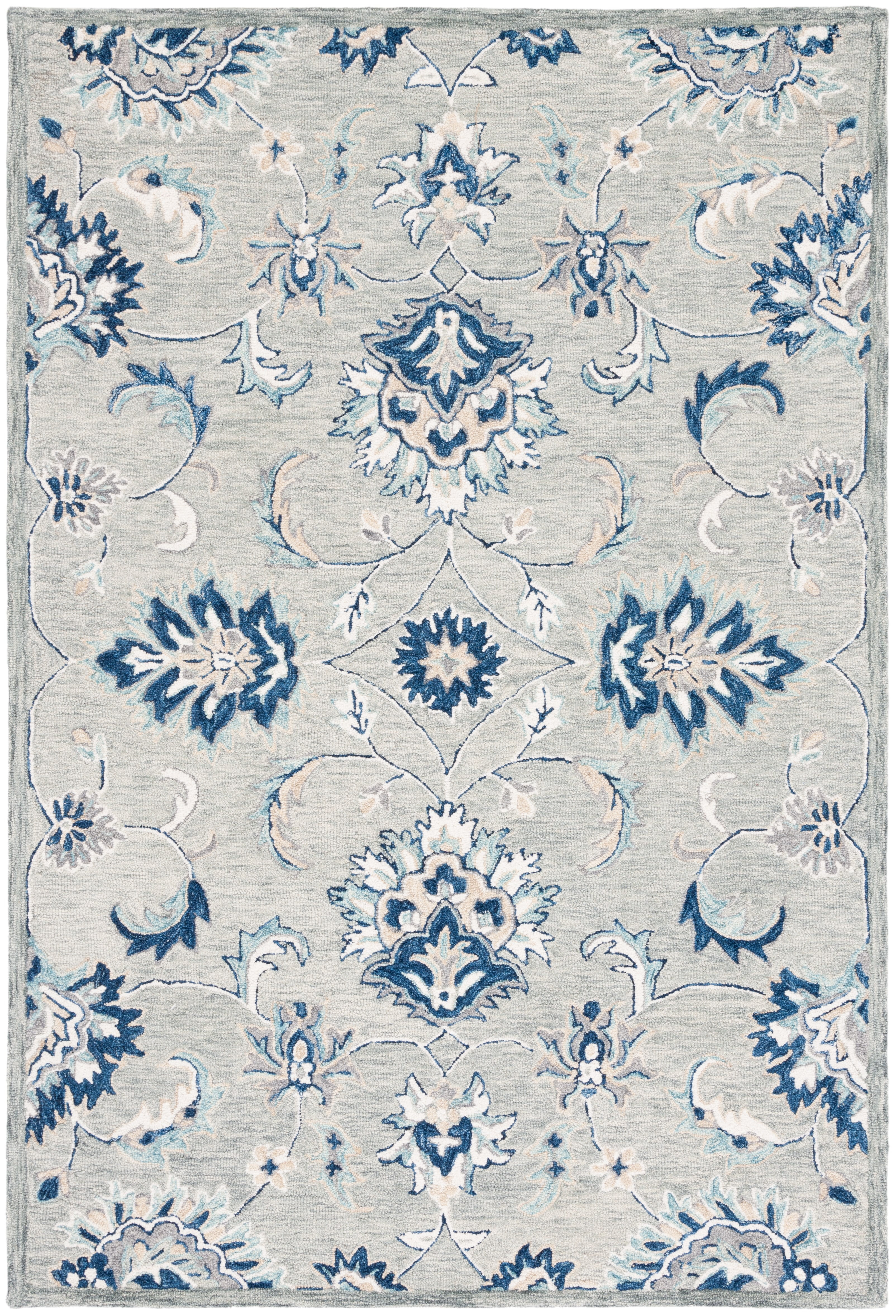 Handmade Tufted Wool Rectangular Rug 4' x 6' in Blue