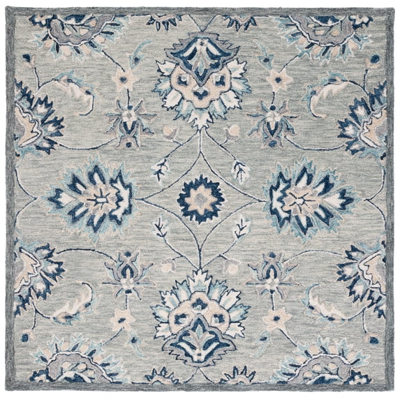 SAFAVIEH Micro-Loop Donnchad Medallion Area Rug, Grey/Blue, 5' x 5' Square