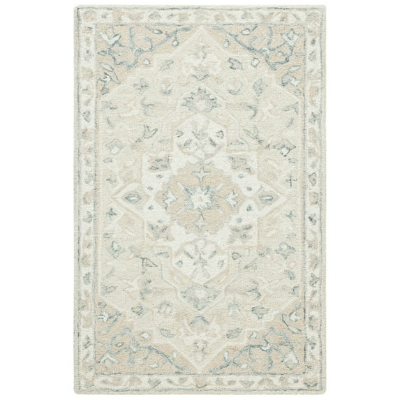 SAFAVIEH Micro-Loop Emilija Floral Bordered Wool Area Rug, Beige/Ivory, 2'6" x 4'