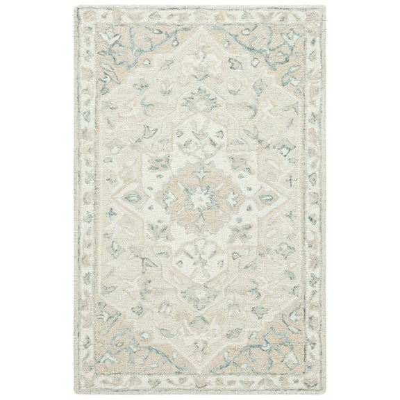 SAFAVIEH Micro-Loop Emilija Floral Bordered Wool Area Rug, Beige/Ivory, 2'6" x 4'