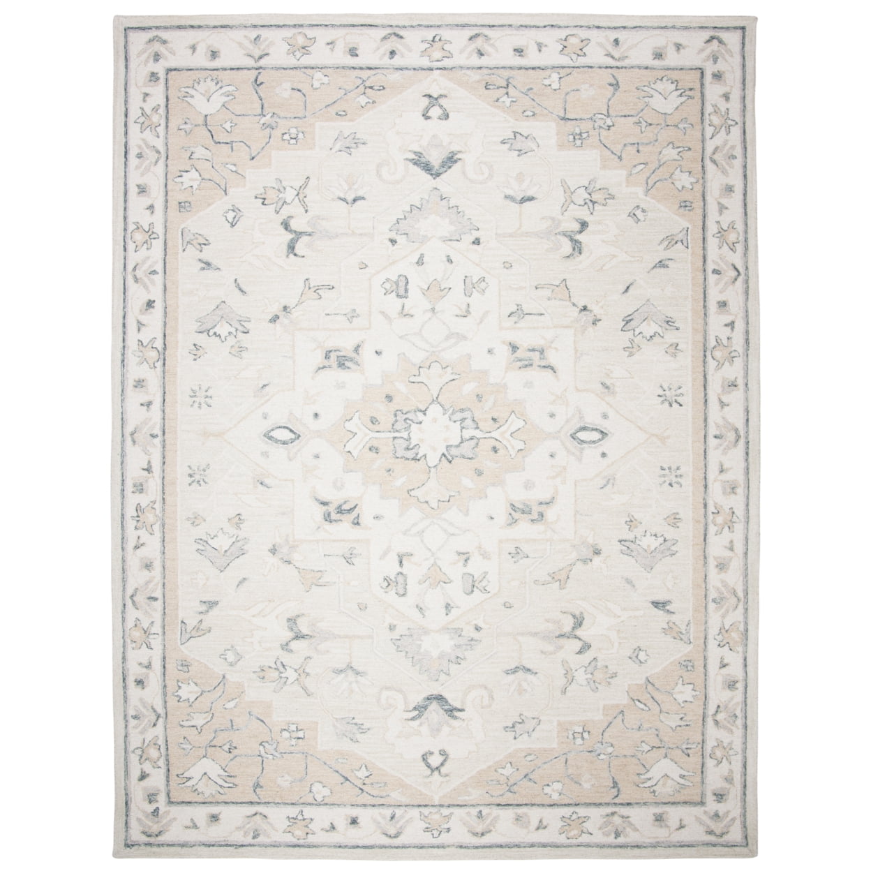 Beige and Ivory Hand-Tufted Wool Area Rug, 4' x 6'
