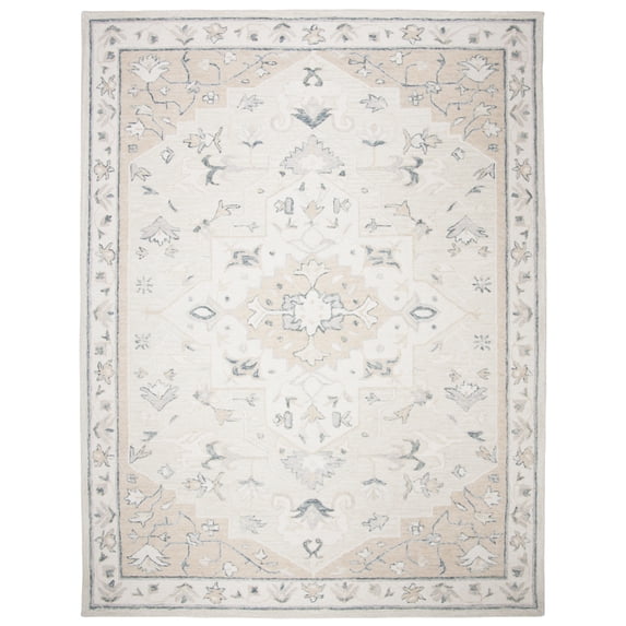 SAFAVIEH Micro-Loop Emilija Floral Bordered Wool Area Rug, Beige/Ivory, 4' x 6'