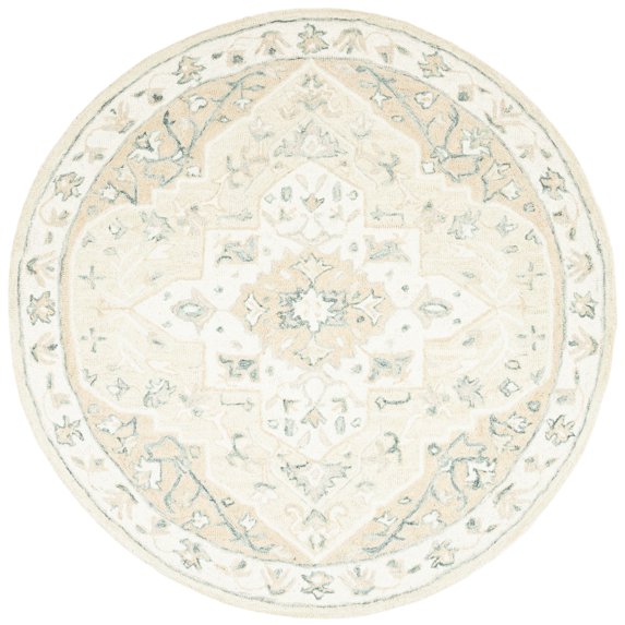 SAFAVIEH Micro-Loop Emilija Floral Bordered Wool Area Rug, Beige/Ivory, 5' x 5' Round
