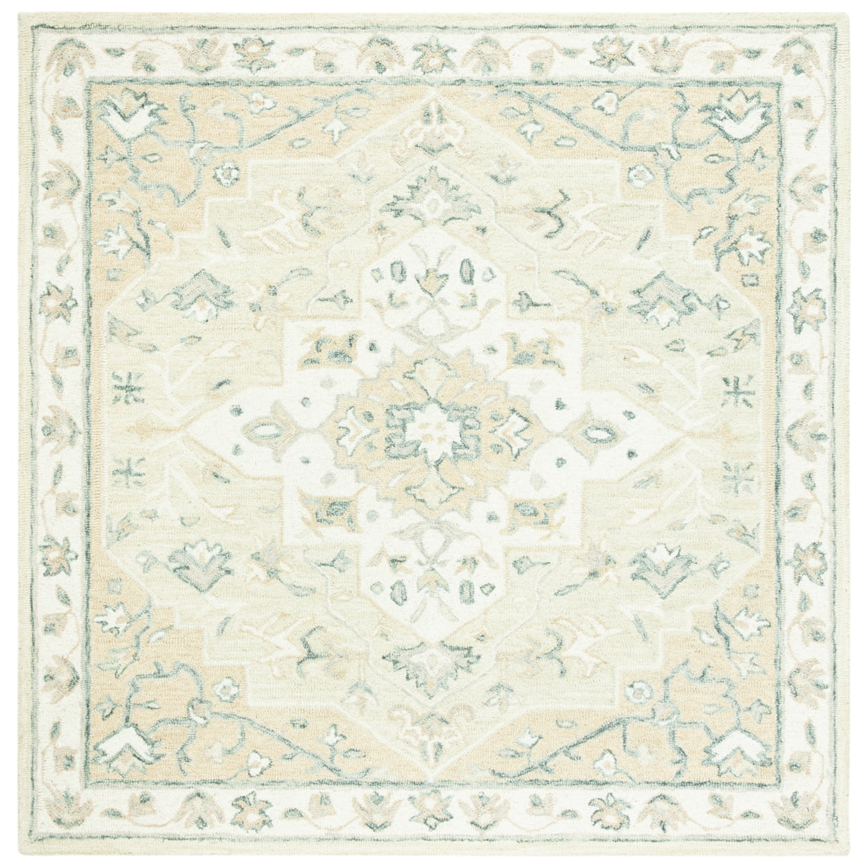 Elegant Beige and Ivory Tufted Wool 5' Square Area Rug