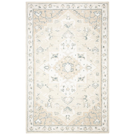SAFAVIEH Micro-Loop Emilija Floral Bordered Wool Area Rug, Beige/Ivory, 5' x 8'