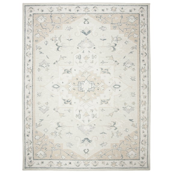 SAFAVIEH Micro-Loop Emilija Floral Bordered Wool Area Rug, Beige/Ivory, 8' x 10'