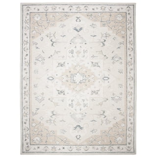 SAFAVIEH Micro-Loop Emilija Floral Bordered Wool Area Rug, Beige/Ivory, 8' x 10'