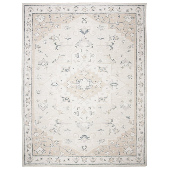 SAFAVIEH Micro-Loop Emilija Floral Bordered Wool Area Rug, Beige/Ivory, 9' x 12'