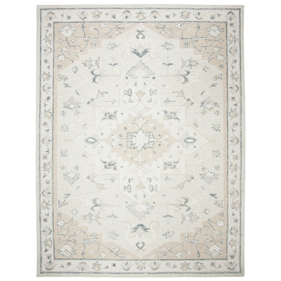 SAFAVIEH Micro-Loop Emilija Floral Bordered Wool Area Rug, Beige/Ivory, 9' x 12'
