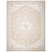 SAFAVIEH Micro-Loop Emilija Floral Bordered Wool Area Rug, Light Grey/Ivory, 8' x 10'