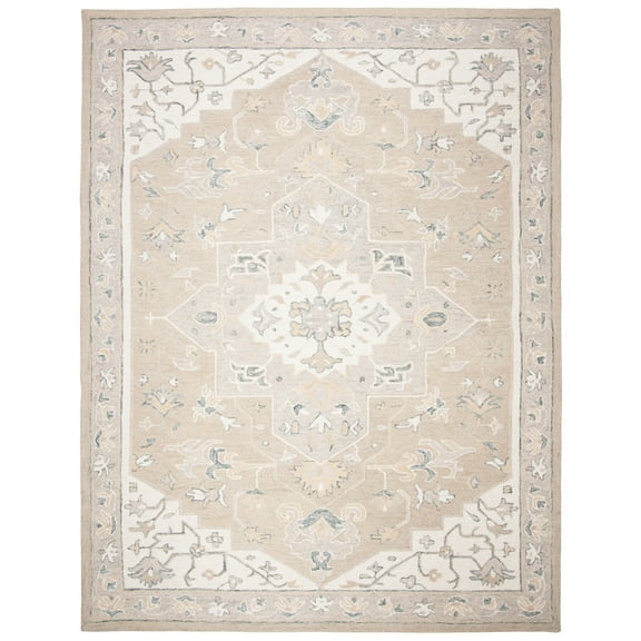 SAFAVIEH Micro-Loop Emilija Floral Bordered Wool Area Rug, Light Grey/Ivory, 8' x 10'