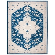 SAFAVIEH Micro-Loop Emilija Floral Bordered Wool Area Rug, Navy/Ivory, 9' x 12'