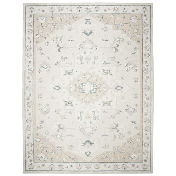 SAFAVIEH Micro-Loop Emilija Floral Bordered Wool Runner Rug, Beige/Ivory, 2'3" x 7'
