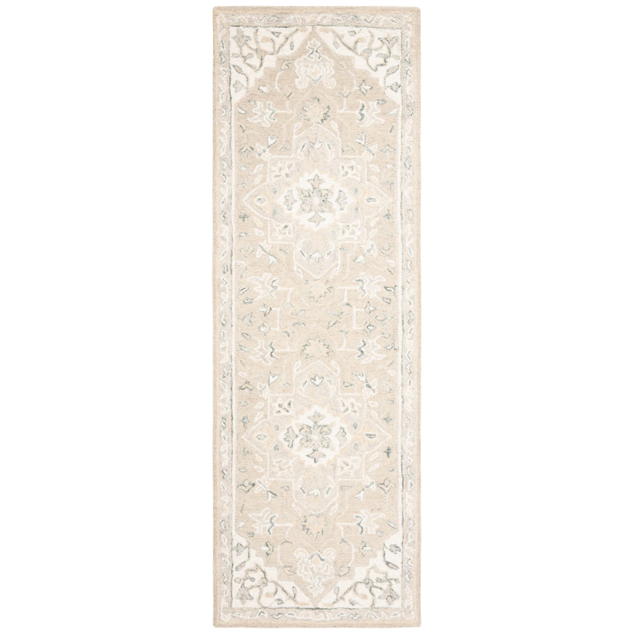 Handmade Light Grey and Ivory Wool Tufted Runner Rug