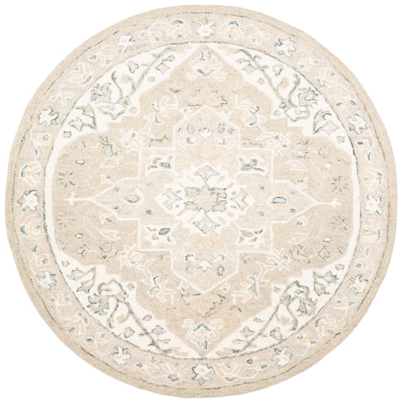 SAFAVIEH Micro-Loop Emilija Oriental Area Rug, Light Grey/Ivory, 3' x 3' Round