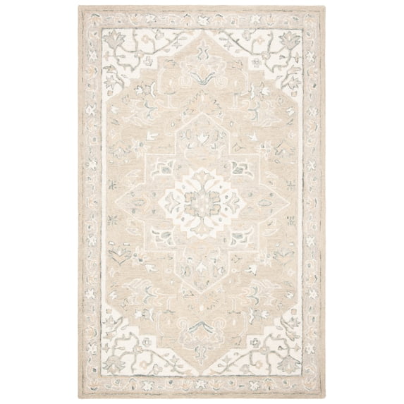 SAFAVIEH Micro-Loop Emilija Oriental Area Rug, Light Grey/Ivory, 3' x 5'