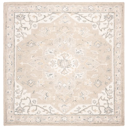 SAFAVIEH Micro-Loop Emilija Oriental Area Rug, Light Grey/Ivory, 7' x 7' Square