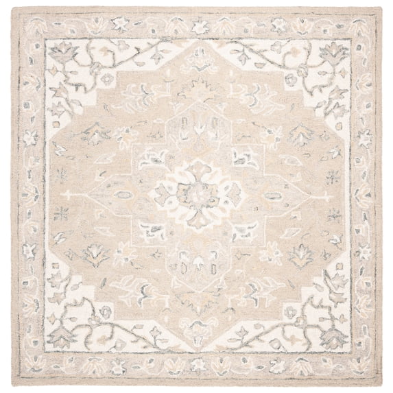 SAFAVIEH Micro-Loop Emilija Oriental Area Rug, Light Grey/Ivory, 7' x 7' Square