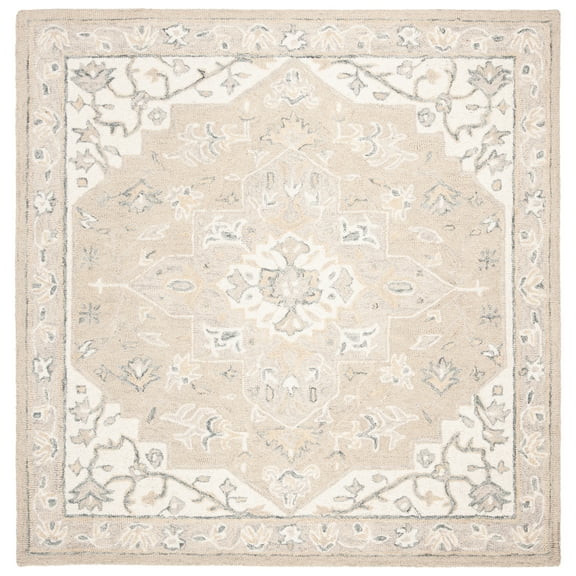 SAFAVIEH Micro-Loop Emilija Oriental Area Rug, Light Grey/Ivory, 7' x 7' Square