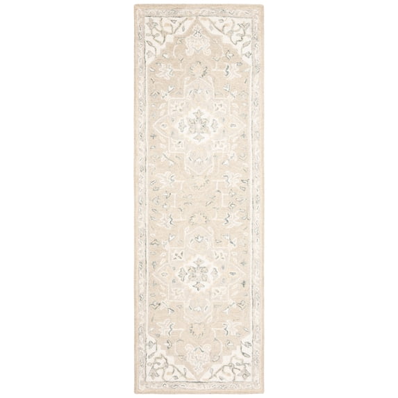SAFAVIEH Micro-Loop Emilija Oriental Runner Rug, Light Grey/Ivory, 2'3" x 8'