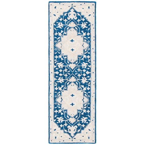 SAFAVIEH Micro-Loop Emilija Oriental Runner Rug, Navy/Ivory, 2'3" x 7'