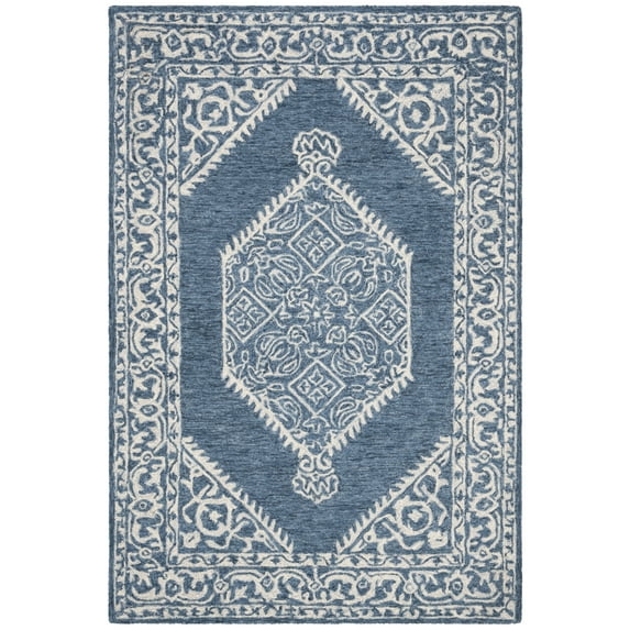 SAFAVIEH Micro-Loop Esmond Floral Bordered Area Rug, Blue/Ivory, 5' x 8'