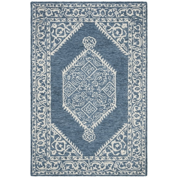 SAFAVIEH Micro-Loop Esmond Floral Bordered Area Rug, Blue/Ivory, 5' x 8'