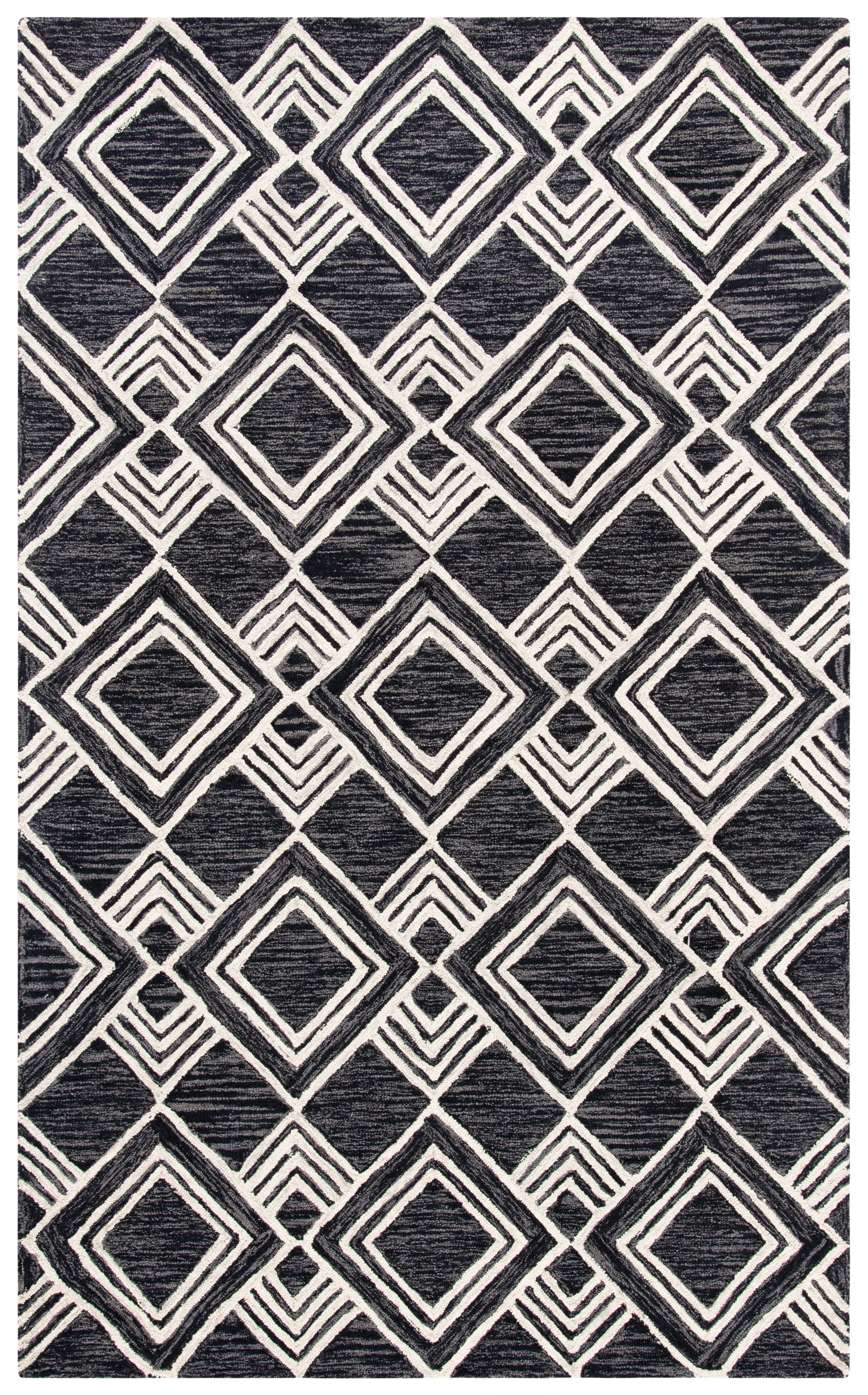 SAFAVIEH Micro-Loop Floral Geometric Wool Area Rug, Charcoal/Ivory, 4' x 6'