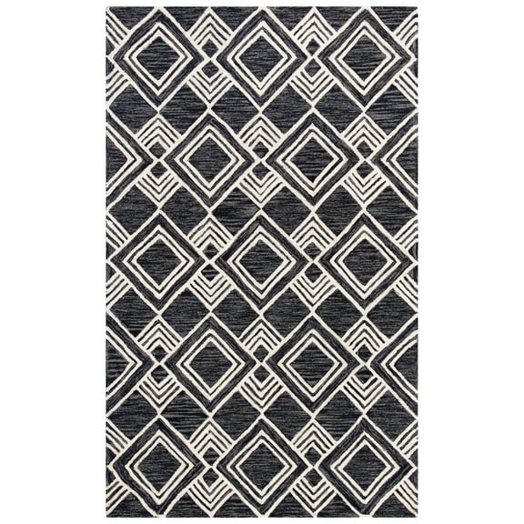 SAFAVIEH Micro-Loop Floral Geometric Wool Area Rug, Charcoal/Ivory, 4' x 6'