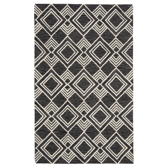 SAFAVIEH Micro-Loop Floral Diamond Trellis Wool Area Rug, Charcoal/Ivory, 5' x 8'