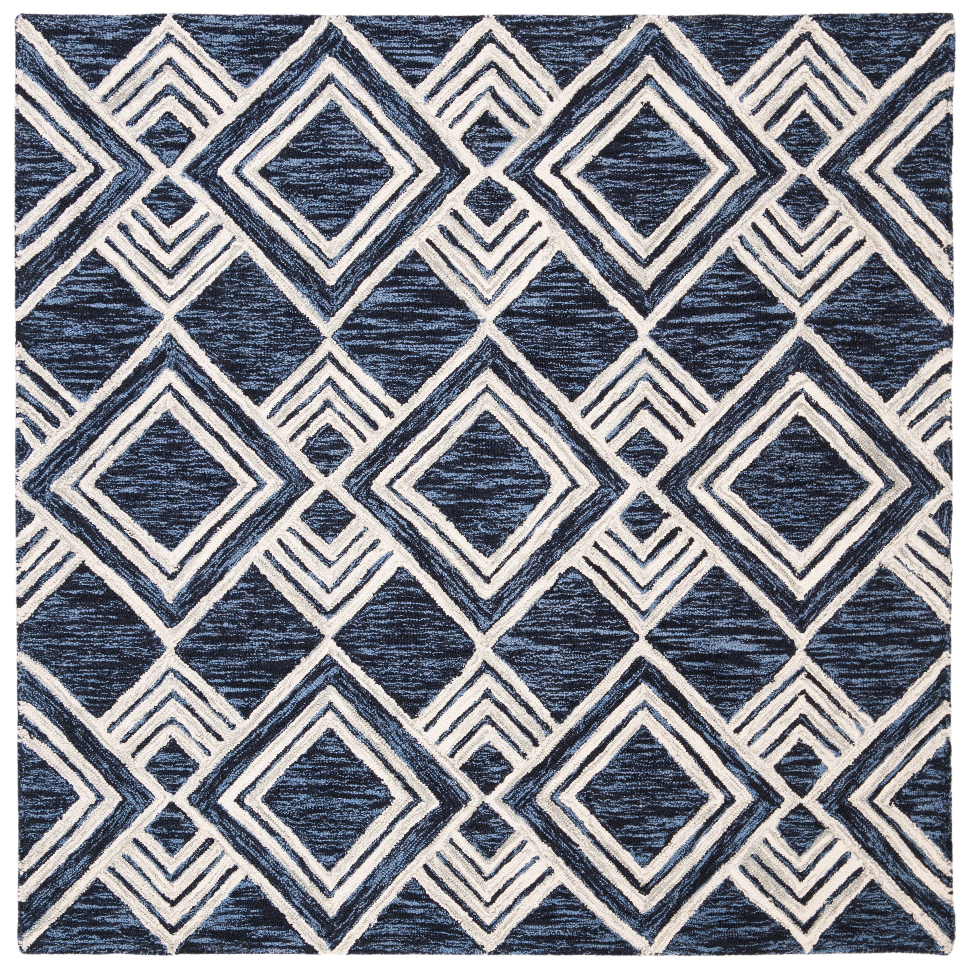 Navy and Ivory Hand-Tufted Wool Round Area Rug