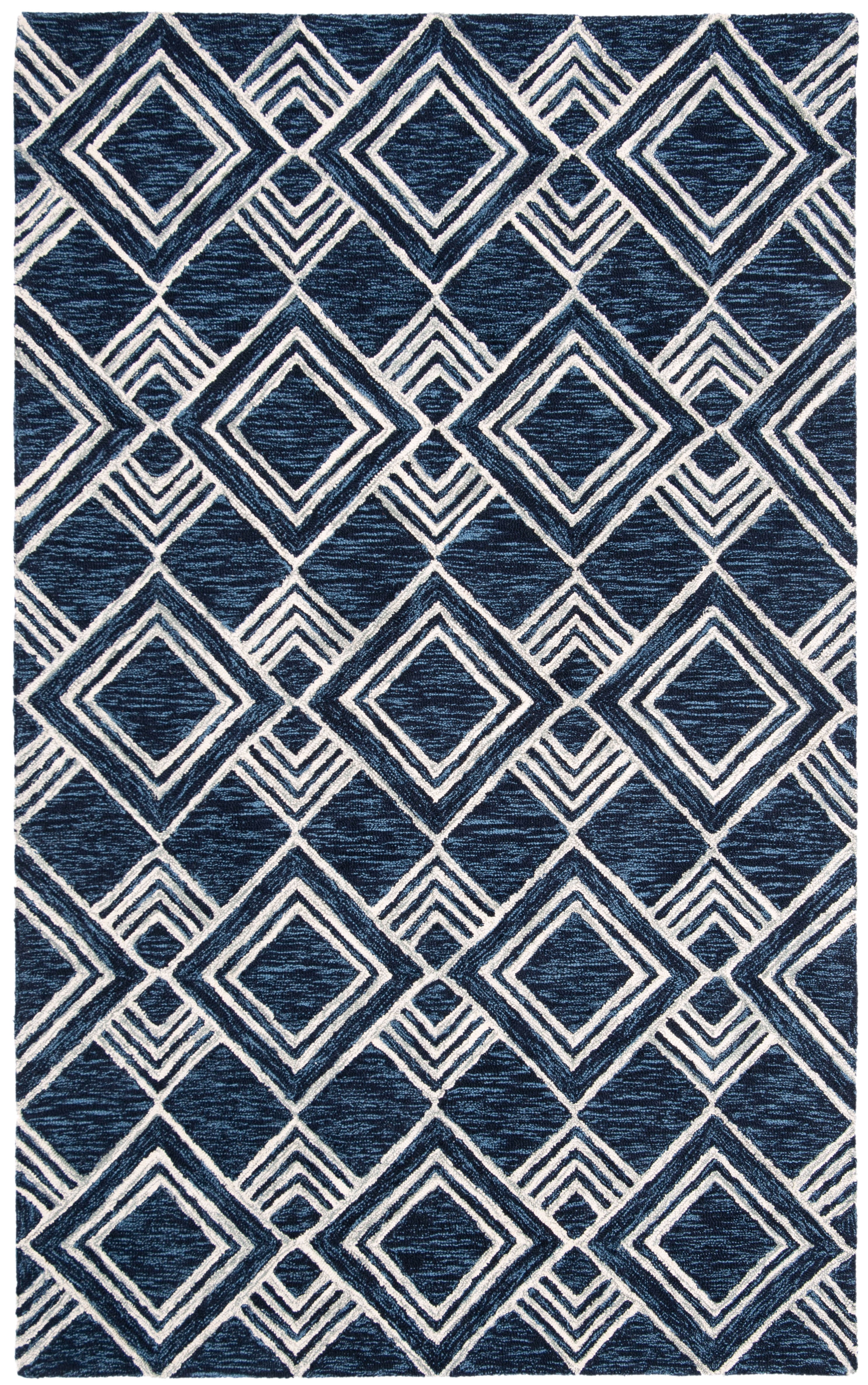 SAFAVIEH Micro-Loop Floral Diamond Trellis Wool Area Rug, Navy/Ivory, 5' x 8'