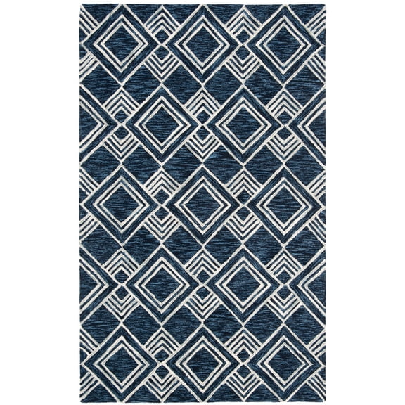 SAFAVIEH Micro-Loop Floral Diamond Trellis Wool Area Rug, Navy/Ivory, 5' x 8'