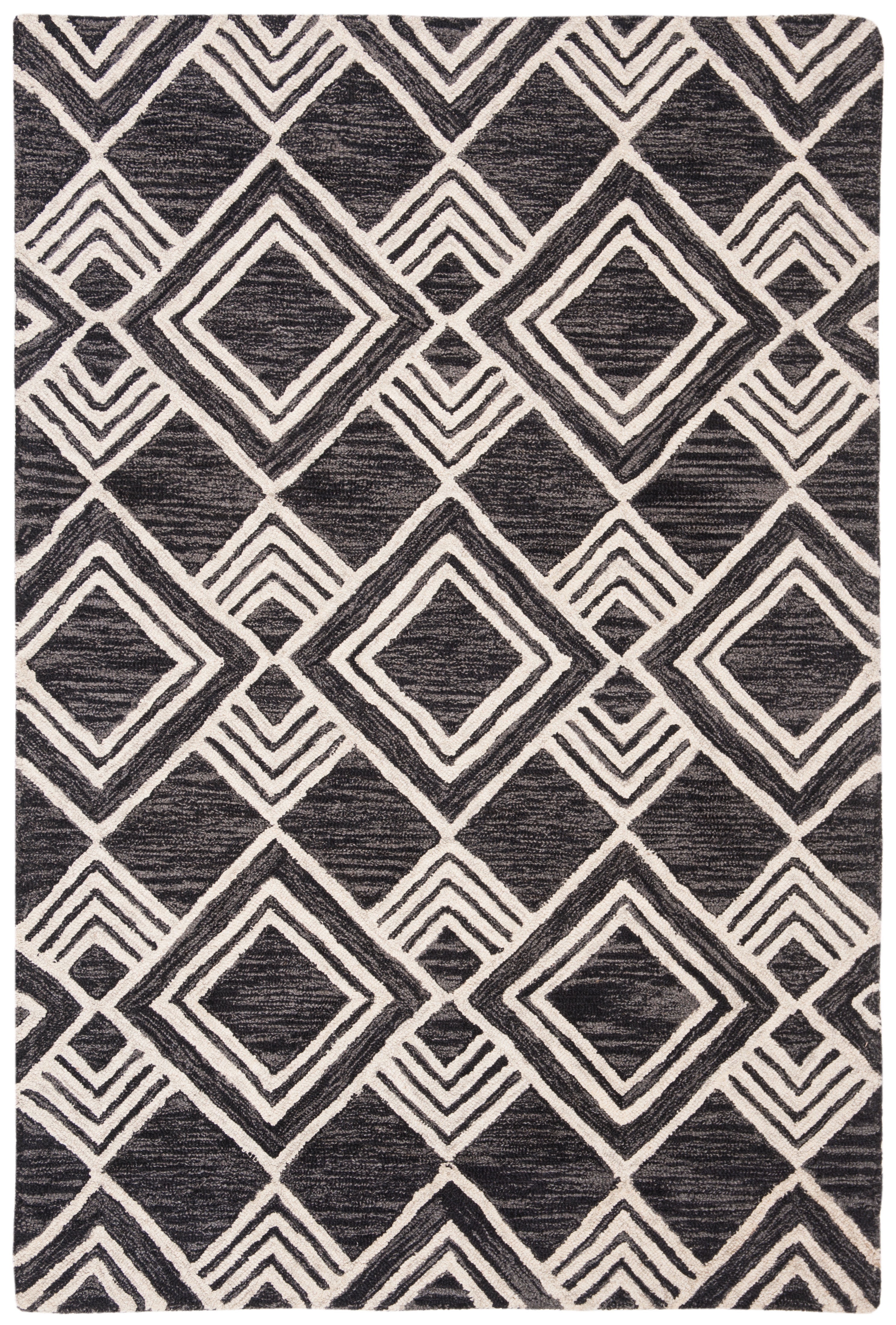 SAFAVIEH Micro-Loop Floral Geometric Wool Area Rug, Charcoal/Ivory, 2'6" x 4'