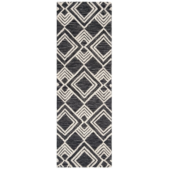 SAFAVIEH Micro-Loop Floral Geometric Wool Area Rug, Charcoal/Ivory, 2'6" x 5'