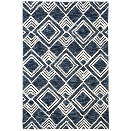 SAFAVIEH Micro-Loop Floral Geometric Wool Area Rug, Navy/Ivory, 2'6" x 4'