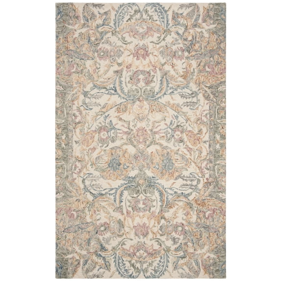 SAFAVIEH Micro-Loop Freddy Floral Wool Area Rug, Ivory/Blue, 4' x 6'