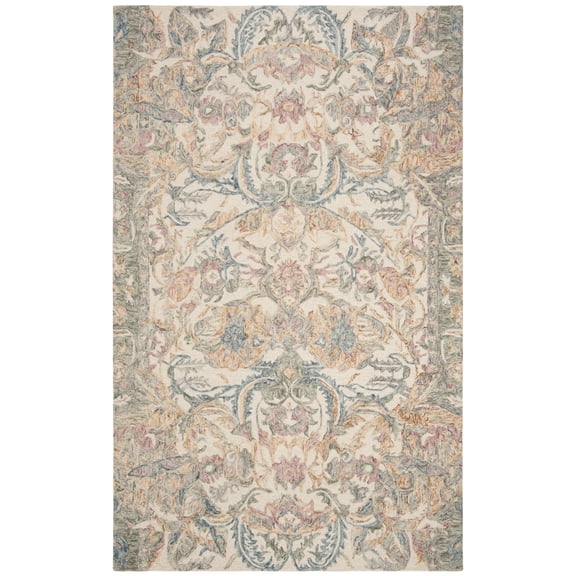 SAFAVIEH Micro-Loop Freddy Floral Wool Area Rug, Ivory/Blue, 5' x 8'