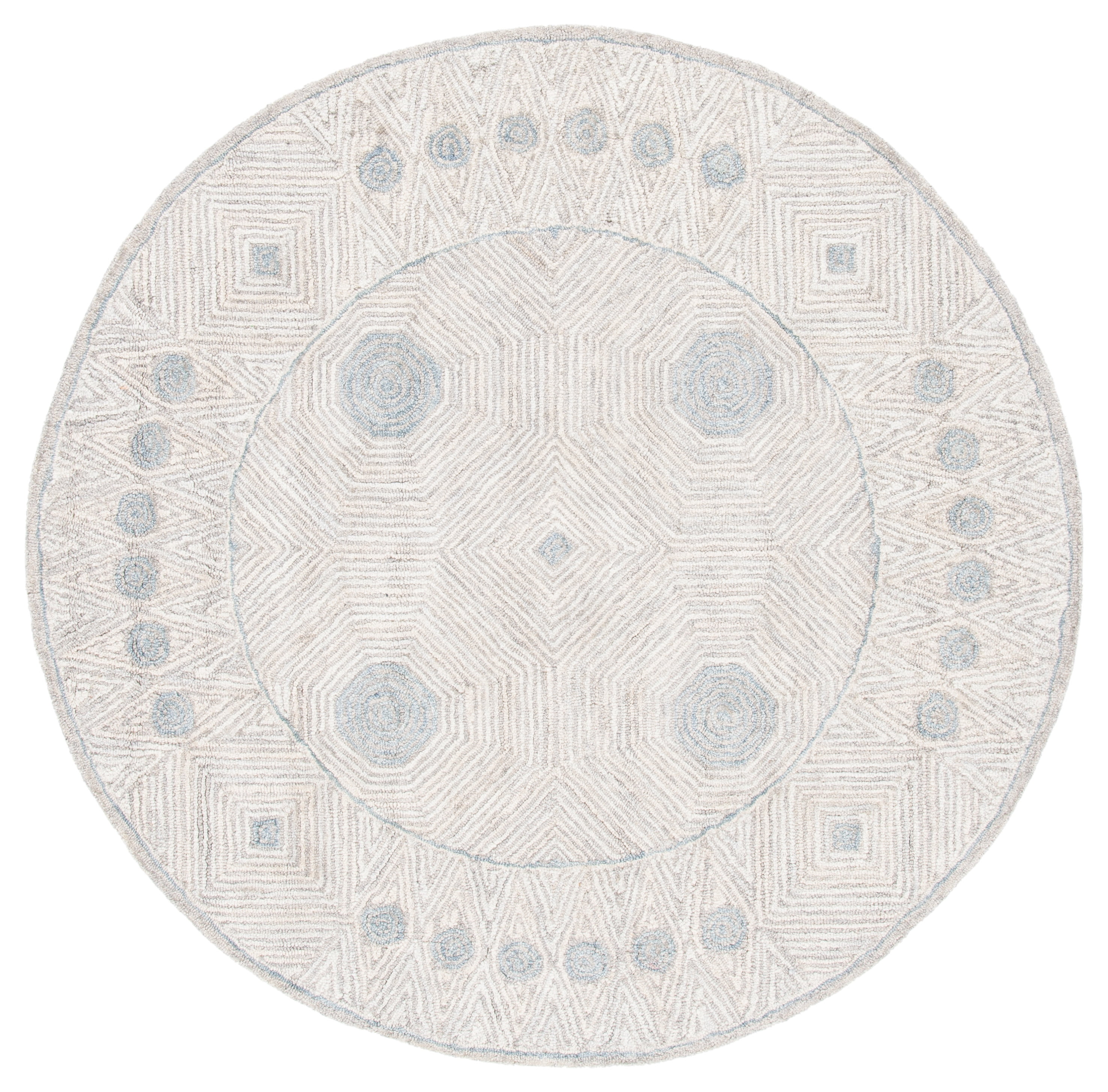 SAFAVIEH Micro-Loop Gauss Geometric Area Rug, Silver/Beige, 5' x 5' Round
