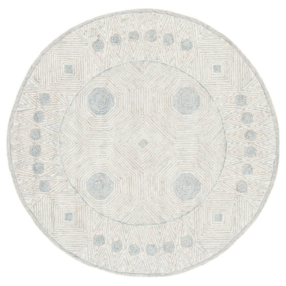 SAFAVIEH Micro-Loop Gauss Geometric Area Rug, Silver/Beige, 5' x 5' Round
