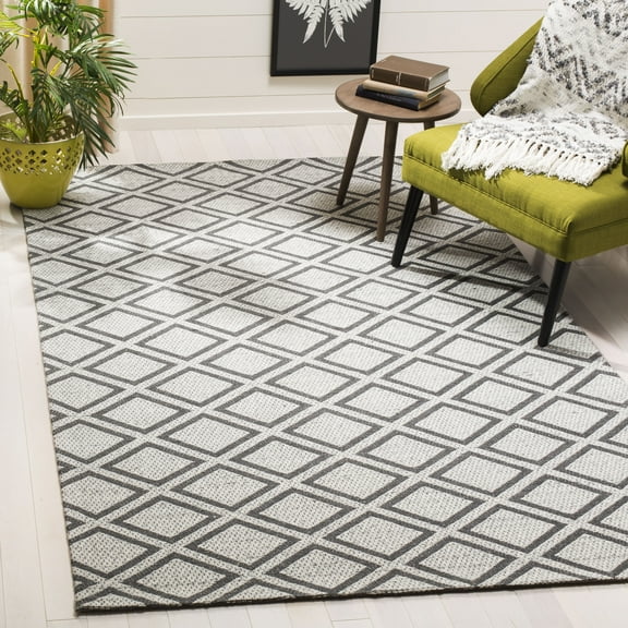 SAFAVIEH Micro-Loop Gavin Diamond Trellis Wool Area Rug, Silver/Dark Grey, 4' x 6'