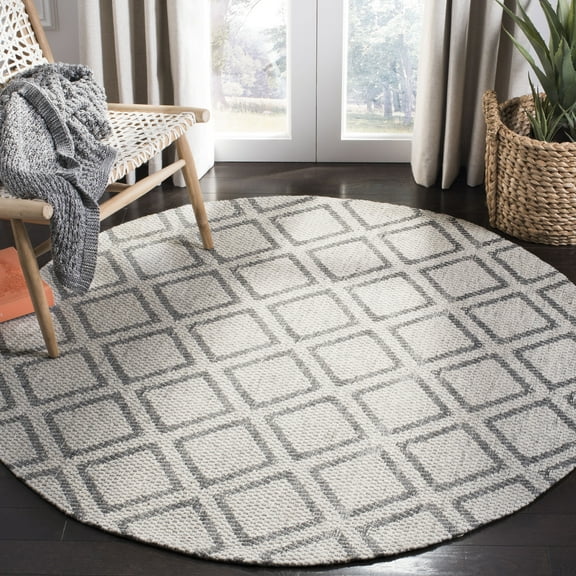 SAFAVIEH Micro-Loop Gavin Diamond Trellis Wool Area Rug, Silver/Dark Grey, 5' x 5' Round
