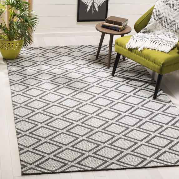SAFAVIEH Micro-Loop Gavin Diamond Trellis Wool Area Rug, Silver/Dark Grey, 8' x 10'