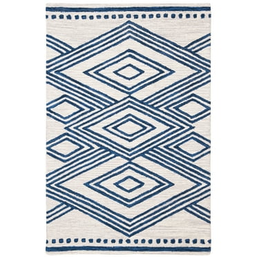 SAFAVIEH Micro-Loop Glenda Aztec Wool Area Rug, Ivory/Navy, 2'6" x 4'