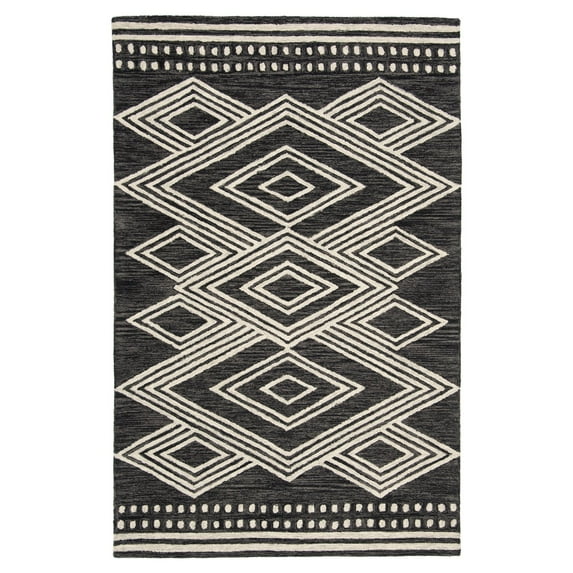 SAFAVIEH Micro-Loop Glenda Geometric Aztec Wool Area Rug, Charcoal/Ivory, 2'6" x 4'